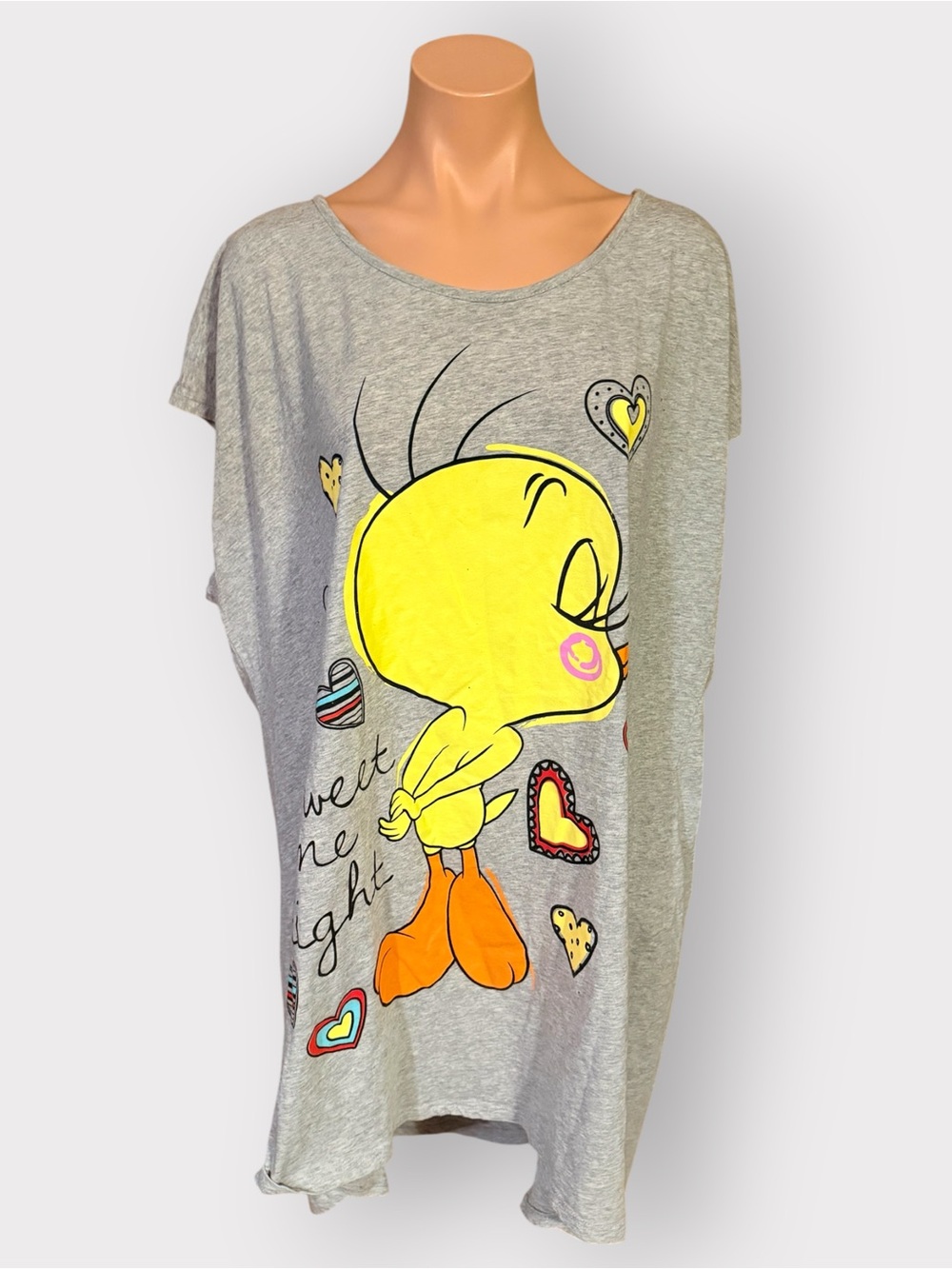 Looney Tunes Women’s Plus Size 1X/2X Grey Tweety Bird Sleep Shirt Nightgown